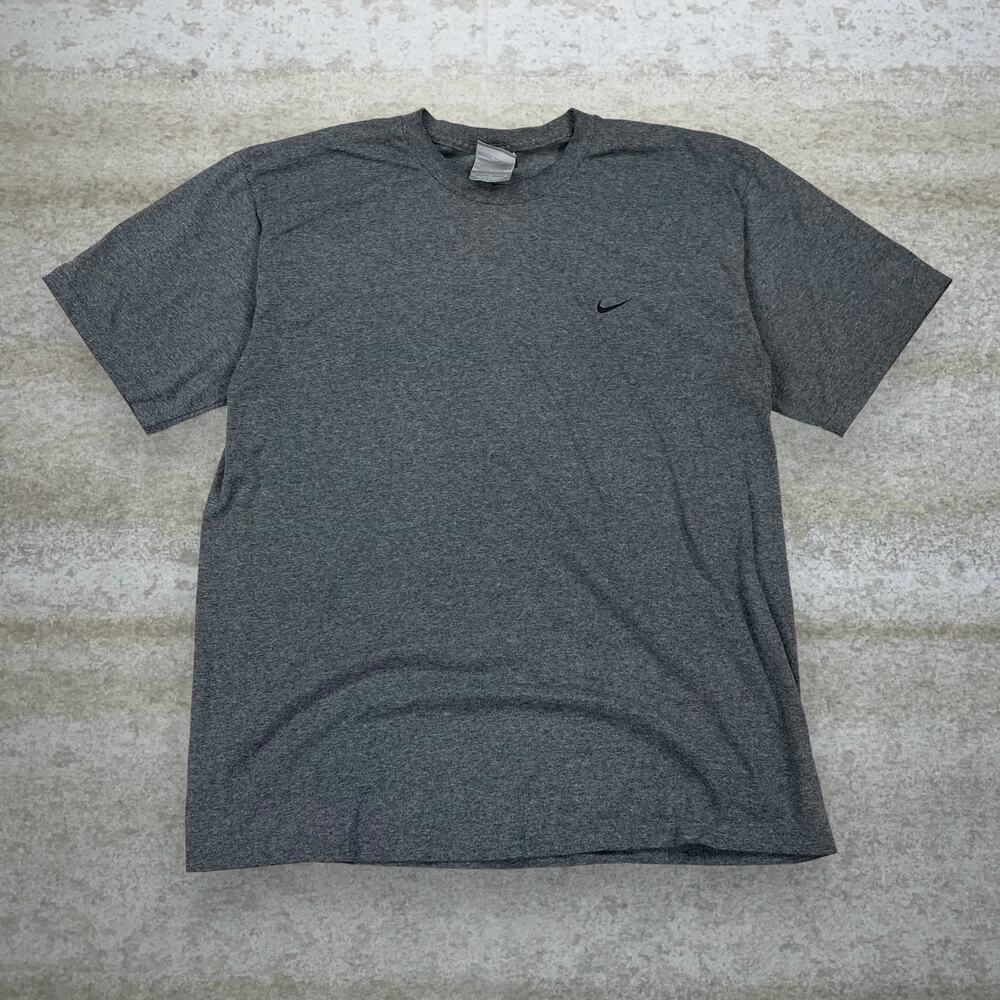 Vintage Y2K Nike Shirt Mens L Grey Cotton Black Embroidered Swoosh Silver Tag